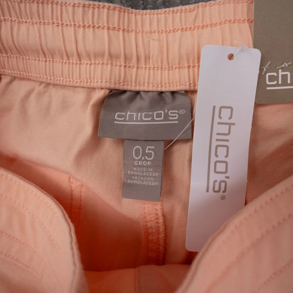 Chico's Cargo Pants Womens 0.5 Peach NEW Wide Leg Crop Drawstring Cotton Blend